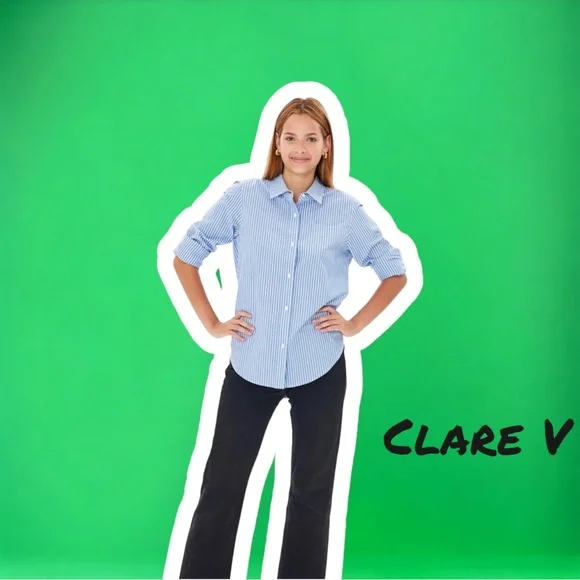 Clare V Phoebe Blouse, Blue & Cream Stripe, NWT $245 - Picture 2 of 3